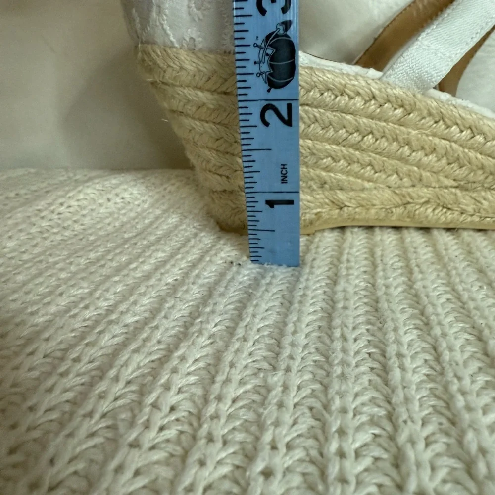 Talbots White Espadrille Wedge Sandals with Ankle Strap in size 9